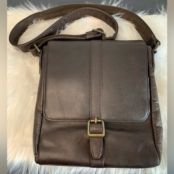 Men's Brown Leather Crossbody Bag - Picture 1 of 14